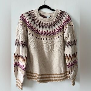 Sundance Women's Geometric Knit Sweater - Cream, Burgundy, and Purple